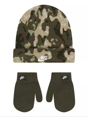 NWT Camo Toddler Nike Club Beanie & Mittens Set - 2T-4T